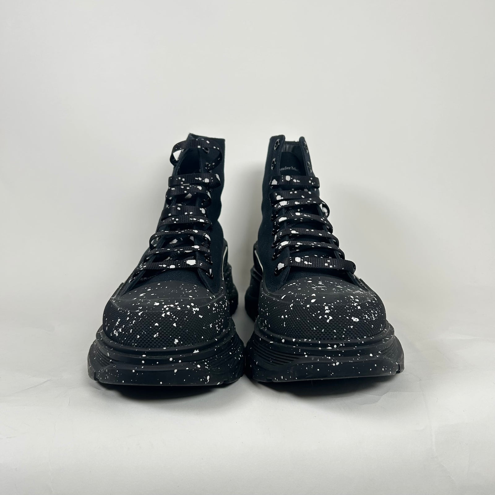 Alexander McQueen Black Speckled Tread Slick High Top Sneakers Size 42