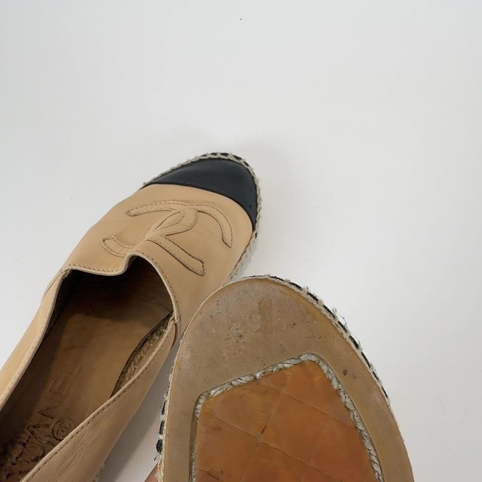 Chanel Leather Logo Espadrilles Flats