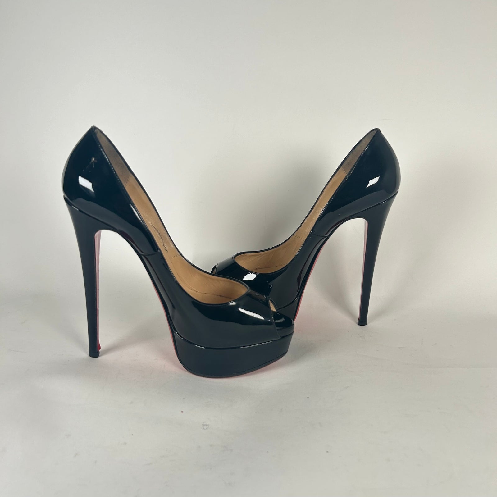 Christian Louboutin Lady Peep 150 Black Platform Heels Size 37