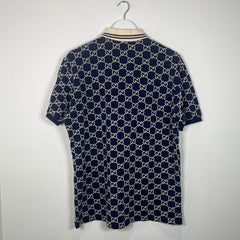 Gucci Navy GG Monogram Polo Shirt Size M