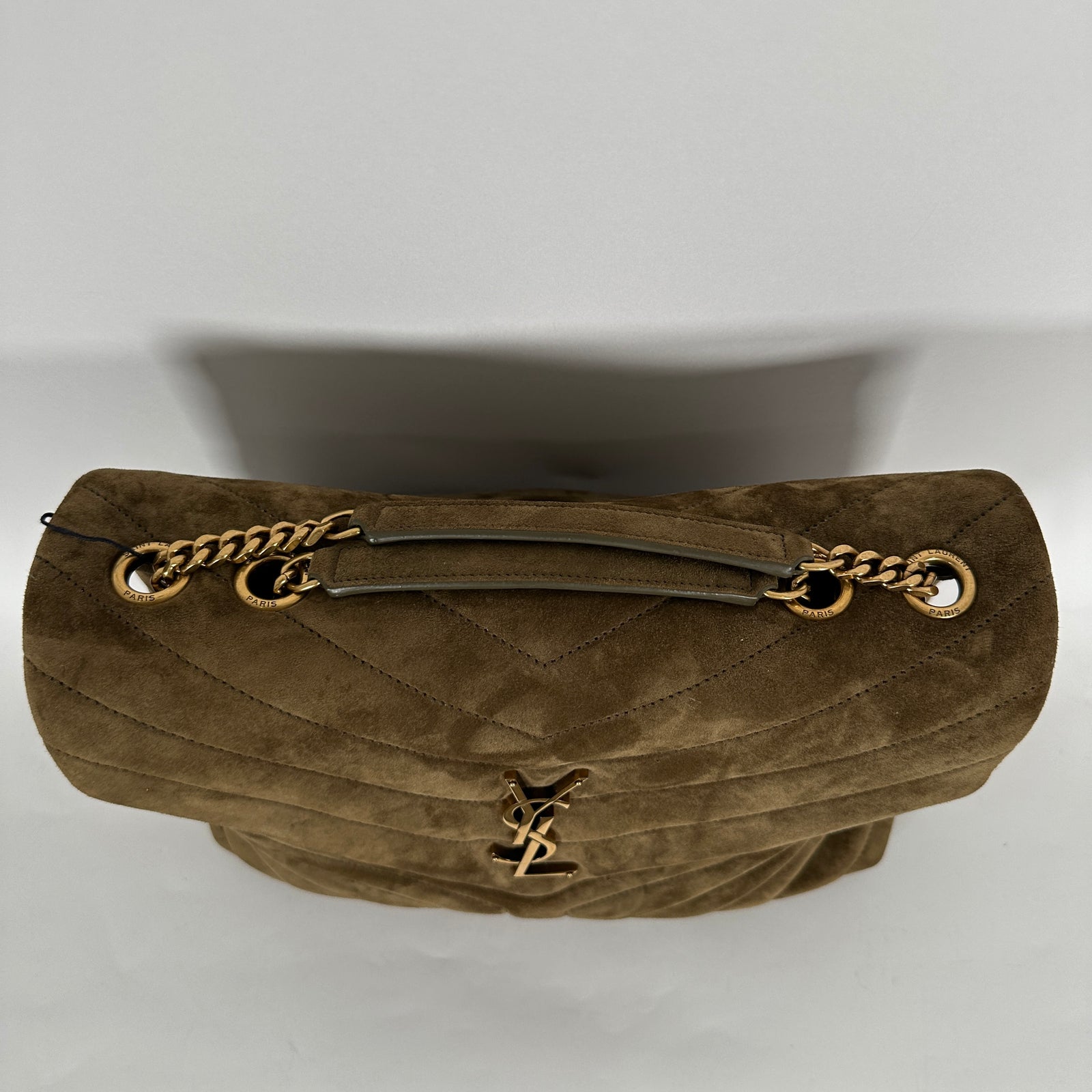 Saint Laurent LouLou Khaki Medium Suede Flap Shoulder Bag