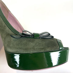Valentino Suede Patent Leather Bow Heels