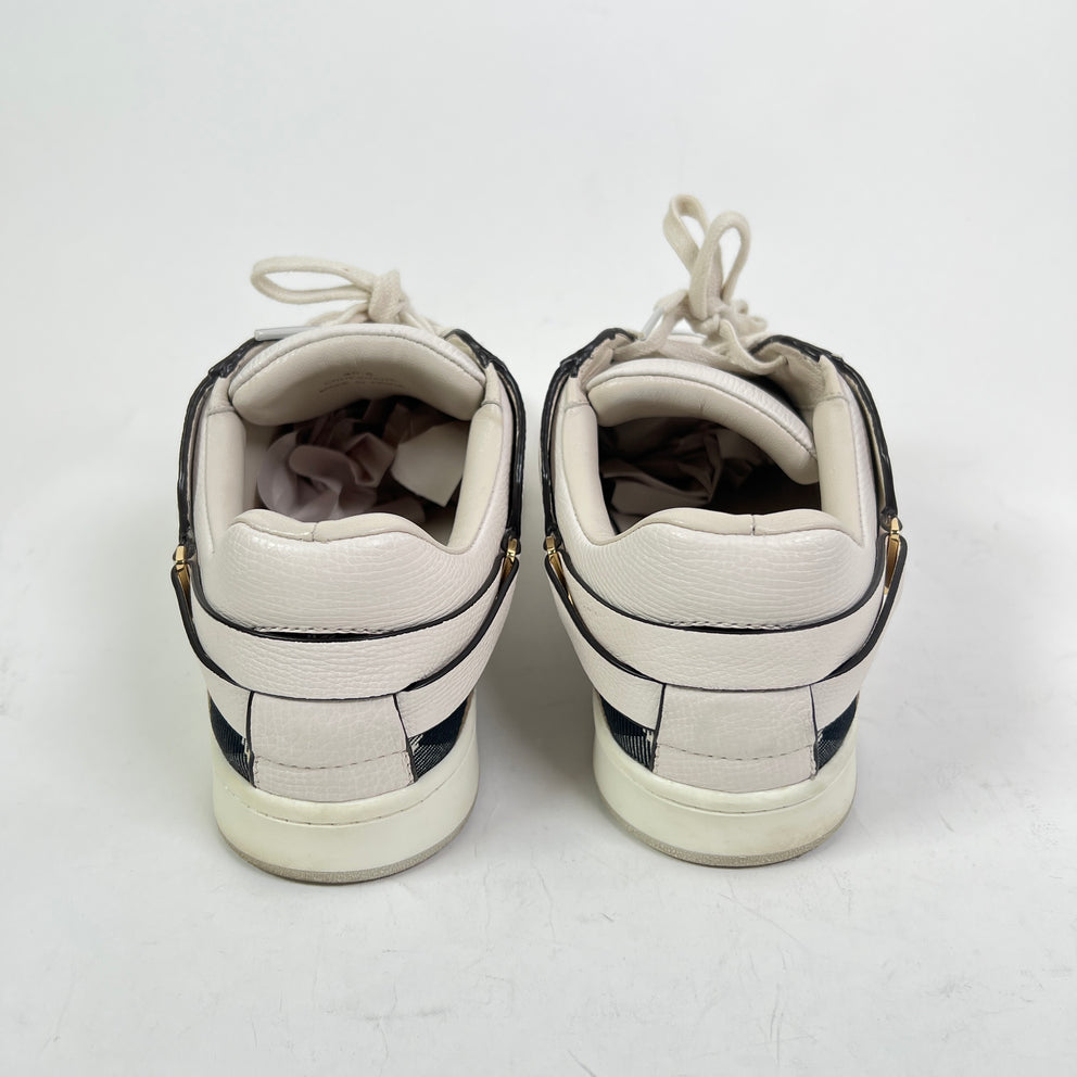 Burberry White Check Leather Low-Top Sneaker