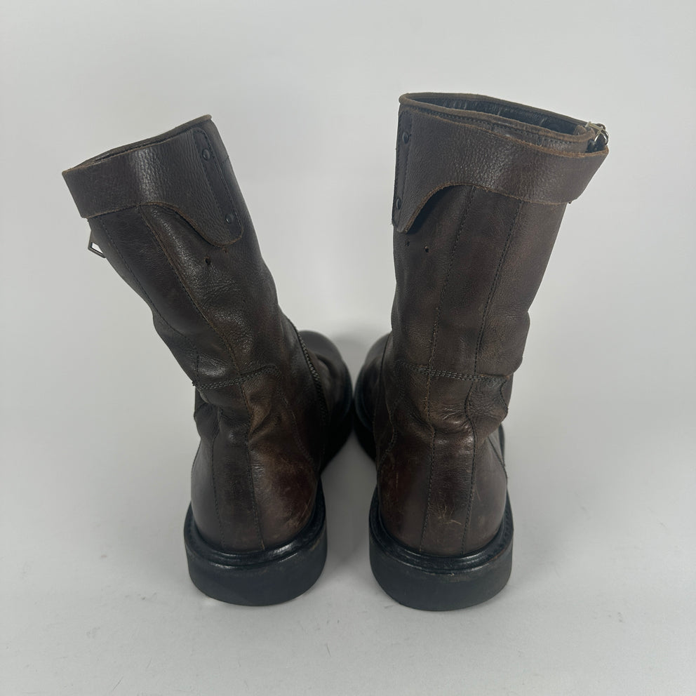 Rick Owens Spiral Cut Brown Leather Boots Size 41