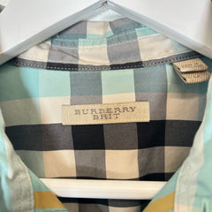 Burberry Brit Teal/Yellow Check LS Button Up Shirt
