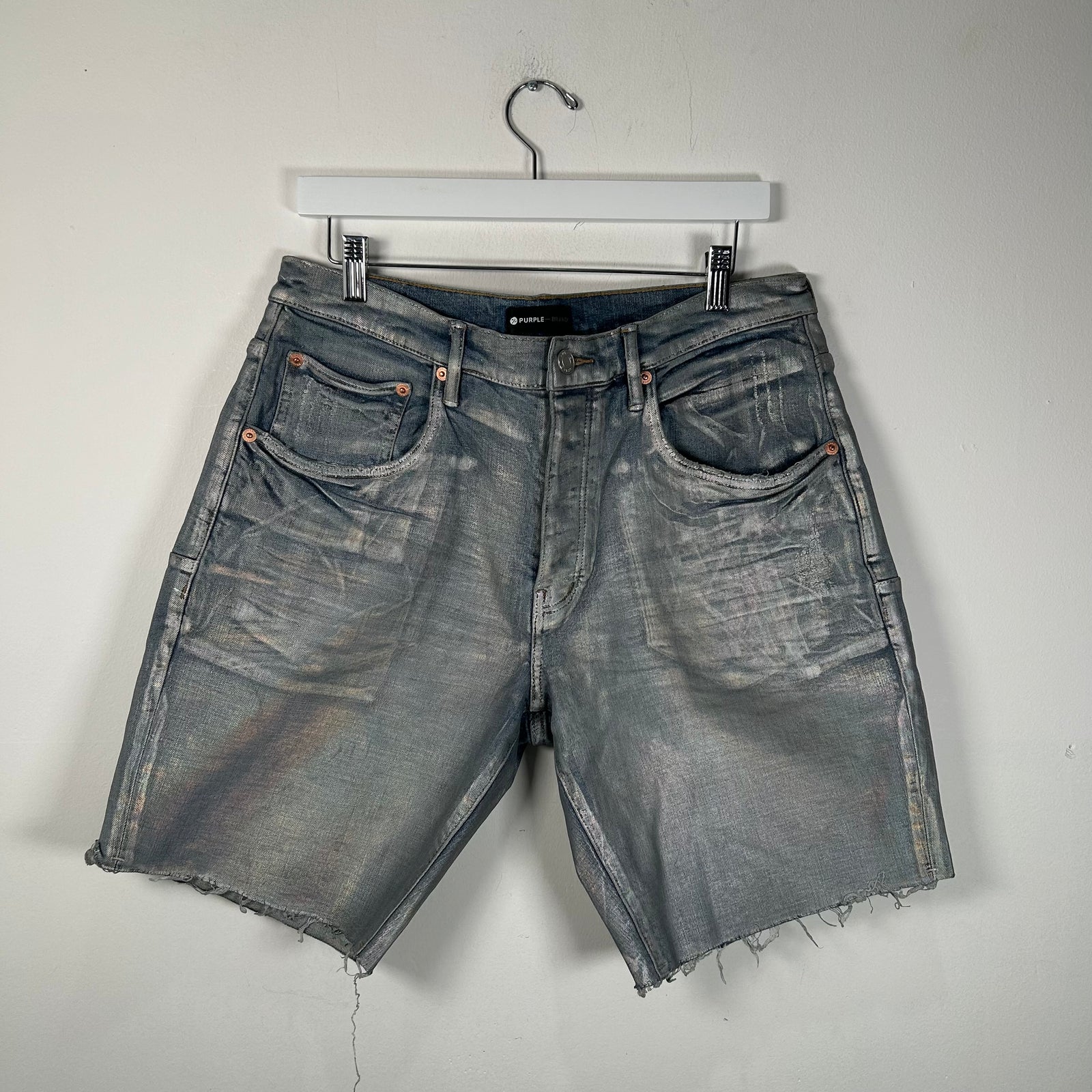 Purple Iridescent Waxed Denim Shorts Size 34