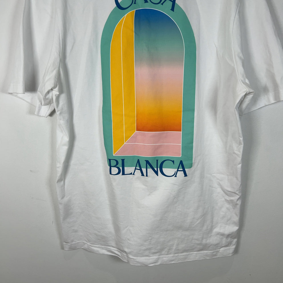 Casablanca Blue Outline Doorway Graphic White T-Shirt