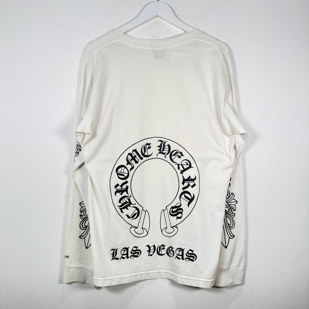 Chrome Las Vegas Horseshoe Floral Graphic White Longsleeve Size L