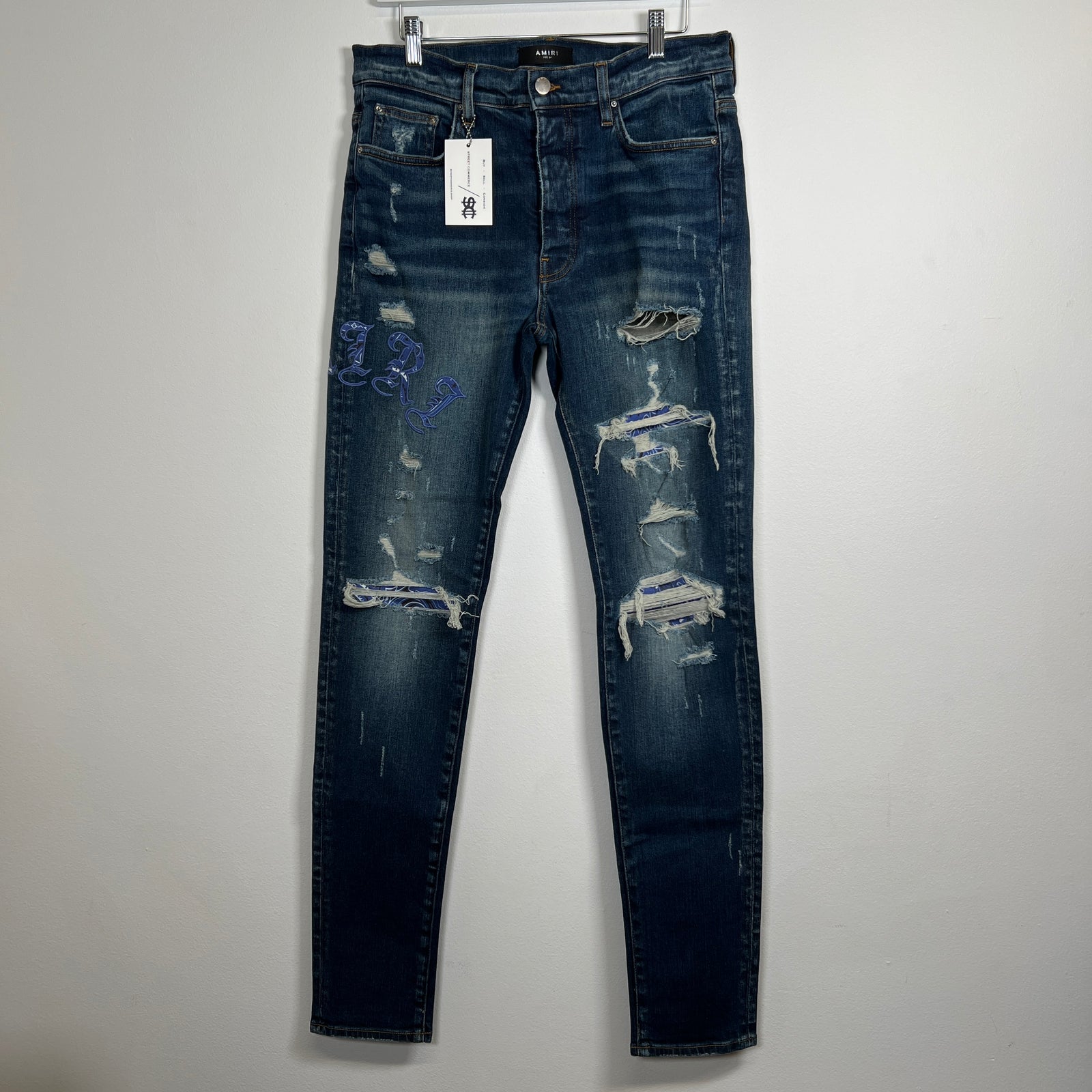Amiri Dark-Wash Tigh Blue Logo MX1 Size 34