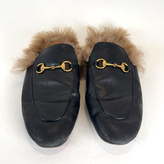 Gucci Leather & Fur 'Horsebit' Mules