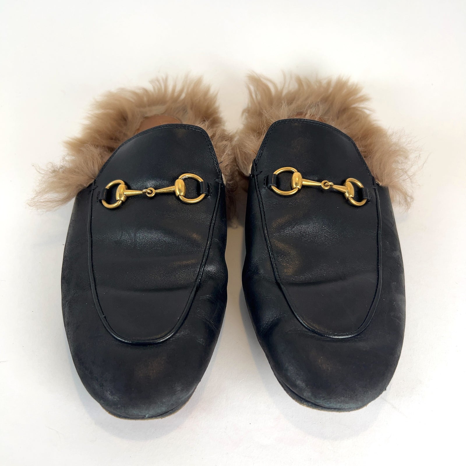 Gucci Leather & Fur 'Horsebit' Mules