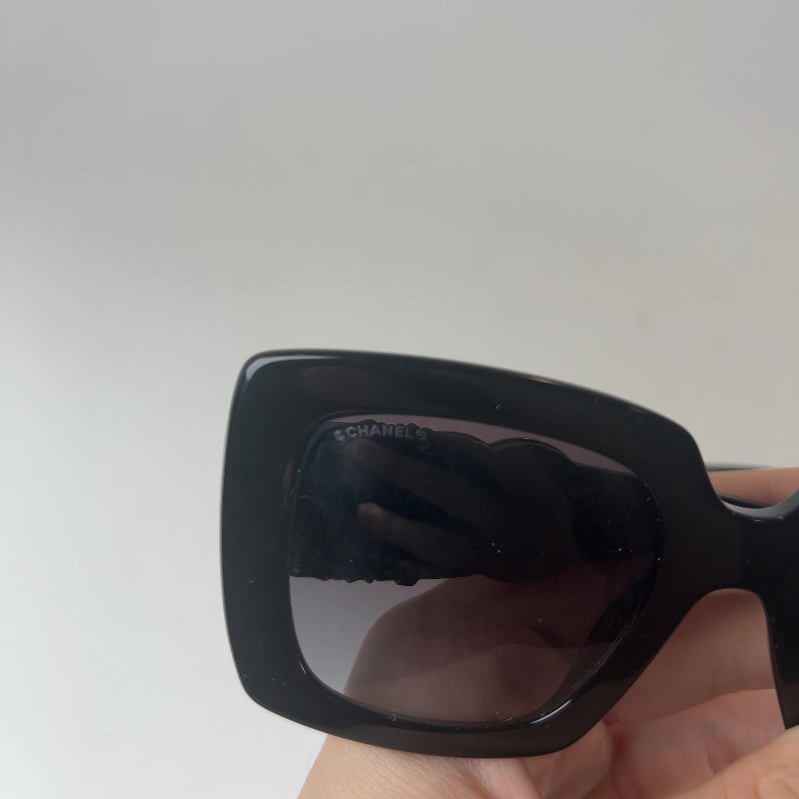 Chanel Square Frame Calfskin Leather Sunglasses