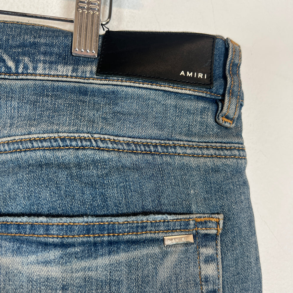 Amiri Lightwash Purple Serif Thigh Logo Jeans Size 38