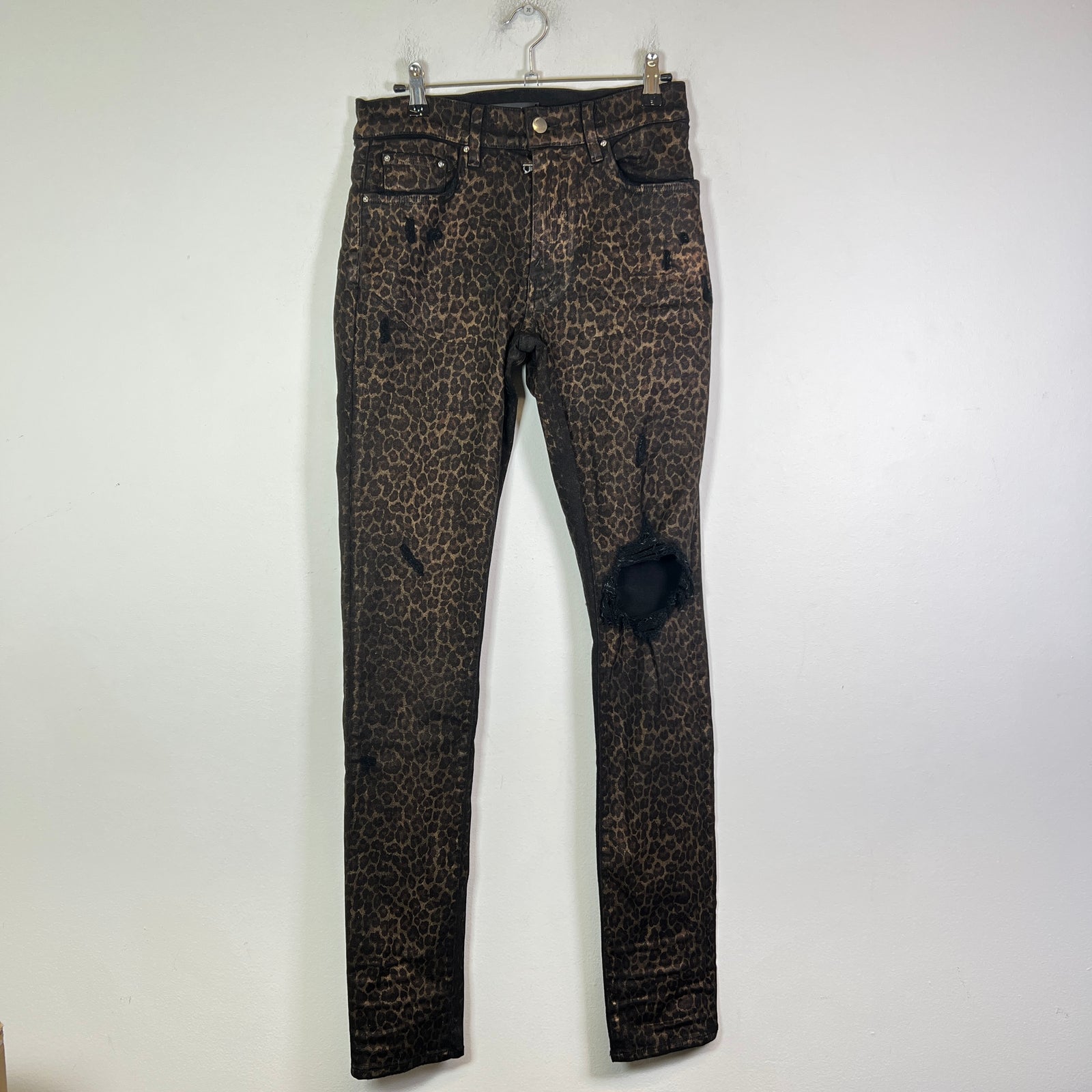 Amiri Broken Leopard Waxed Distressed Jeans
