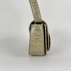 Diesel 1DR Sage Beige Crocodile Embossed Shoulder Bag
