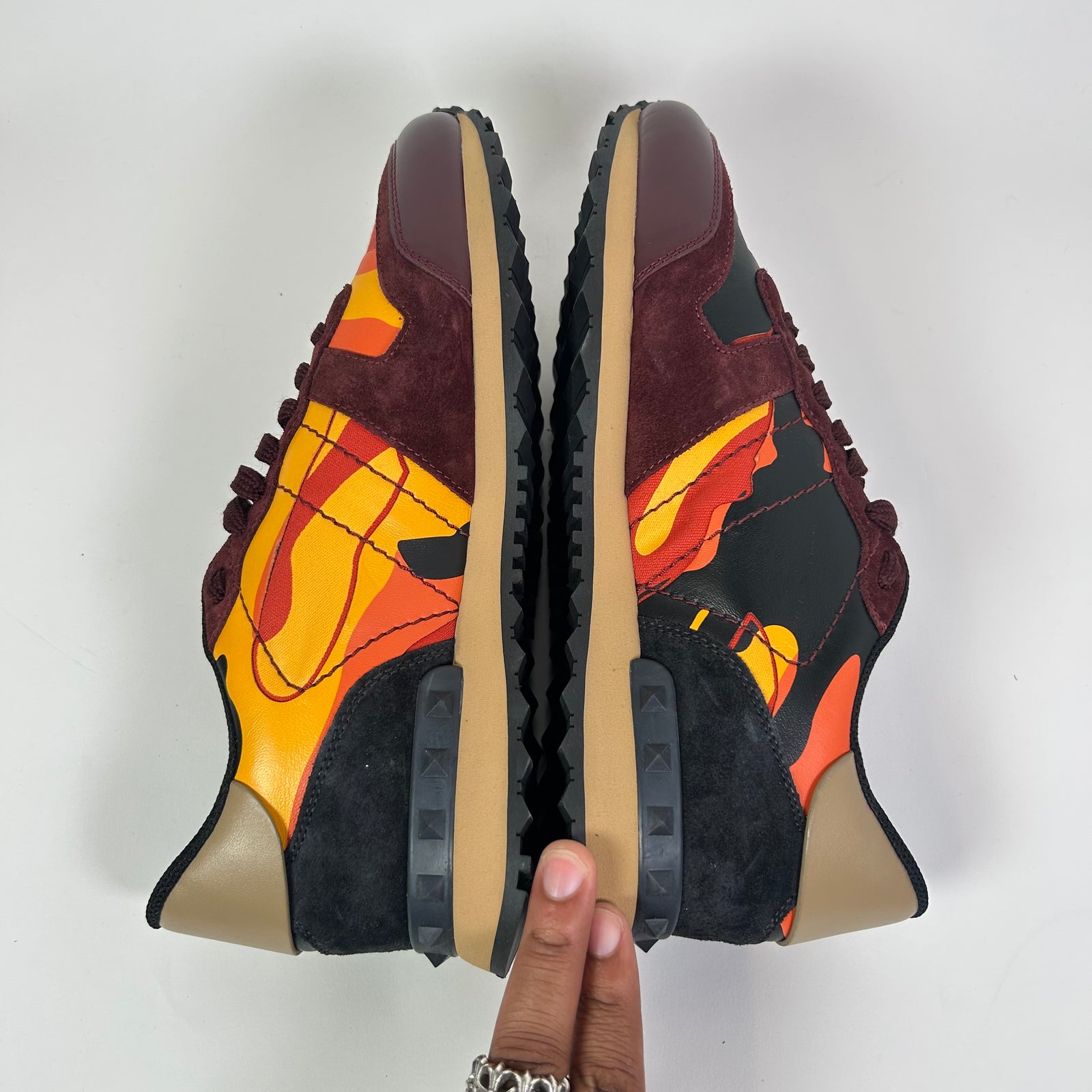 Valentino Burgundy Camo Rockrunner Sneakers