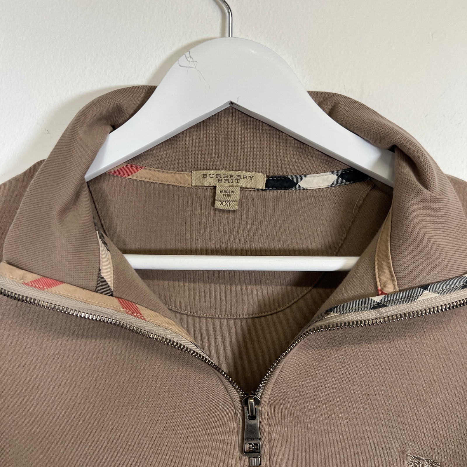 Burberry 1/4 Zip Khaki Fleece XXL