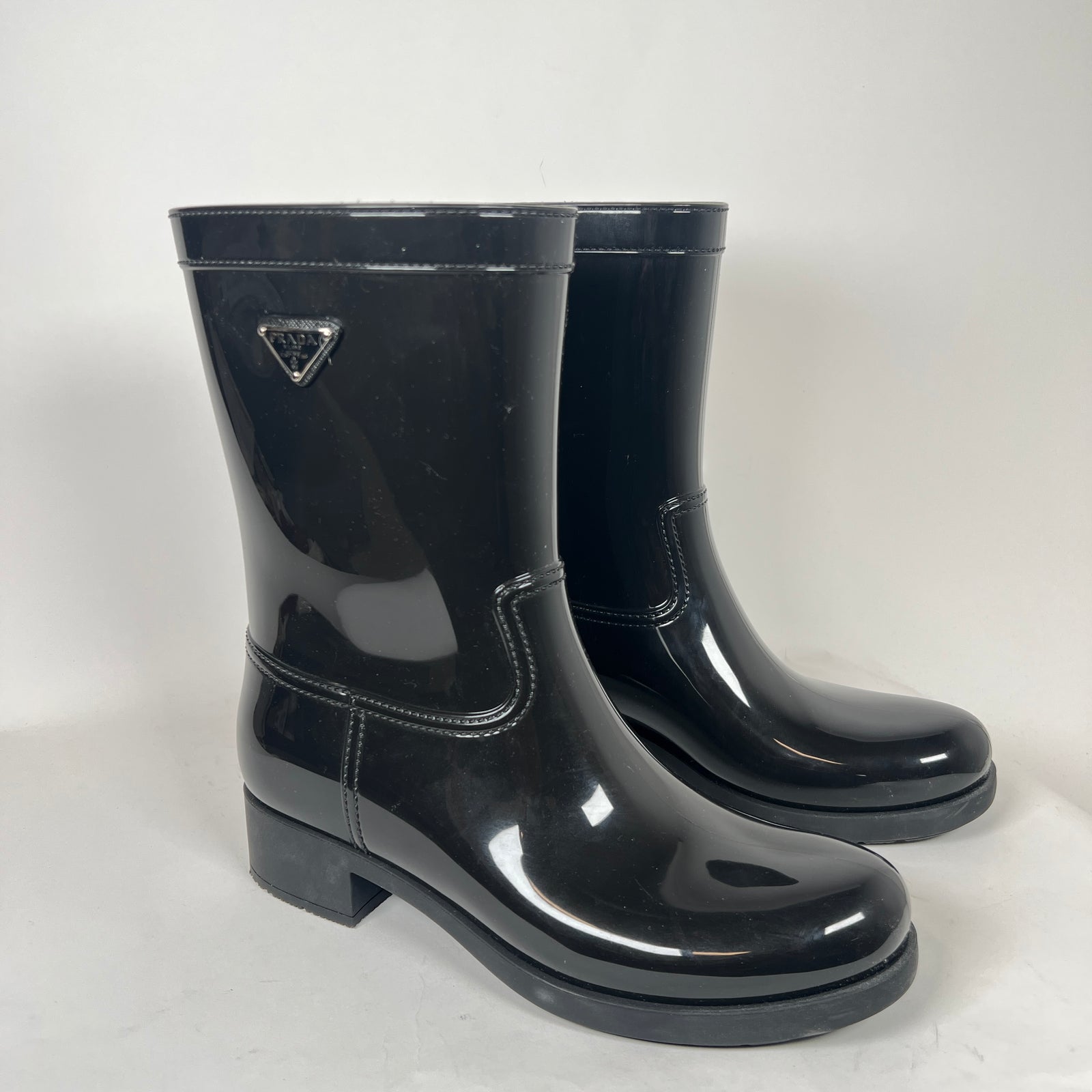 Prada Black Triangle Logo Rainboots Size 41