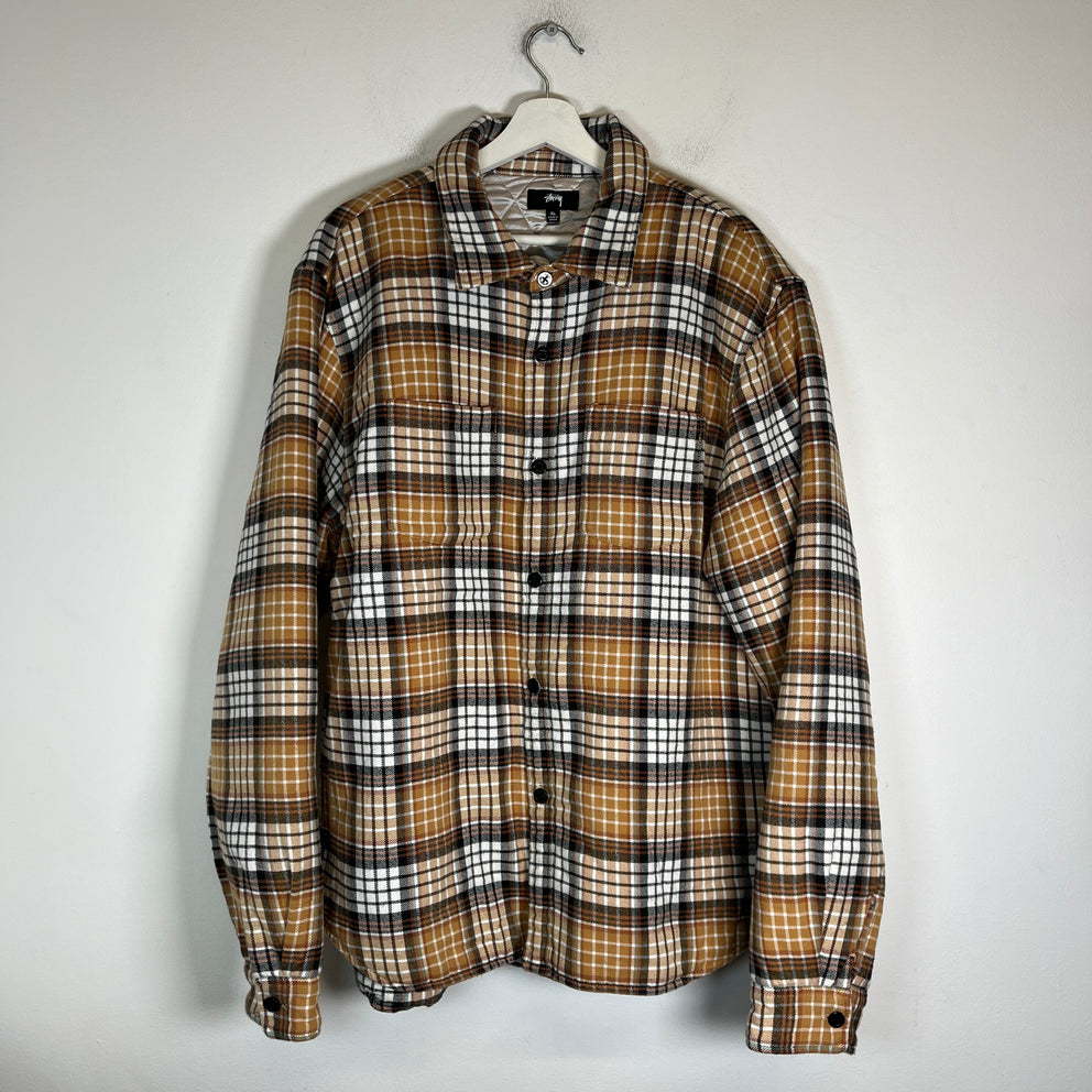 Stussy Copper Quilted Lined Plaid Shirt Size XL
