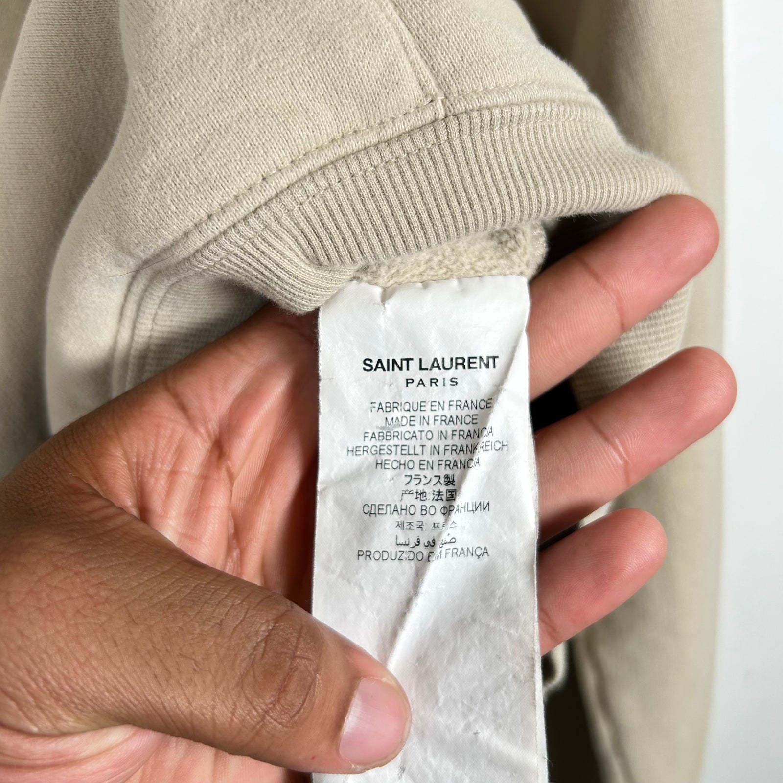Saint Laurent Beige Paint Logo Hoodie Size XL