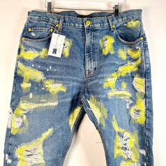 Endless Denim Distressed Scar Stitch Yellow Embroidery Jeans Size 40