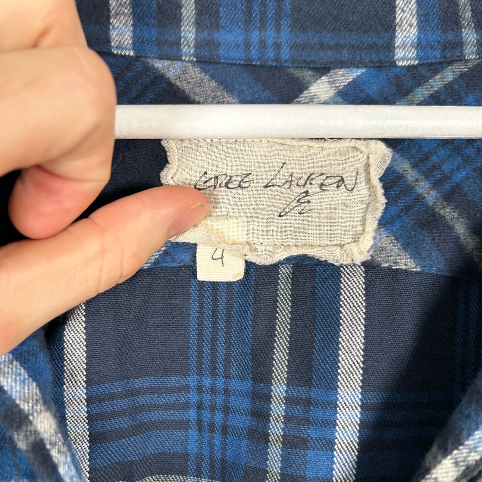 Greg Lauren Blue Plaid Button-Up Shirt Size 4