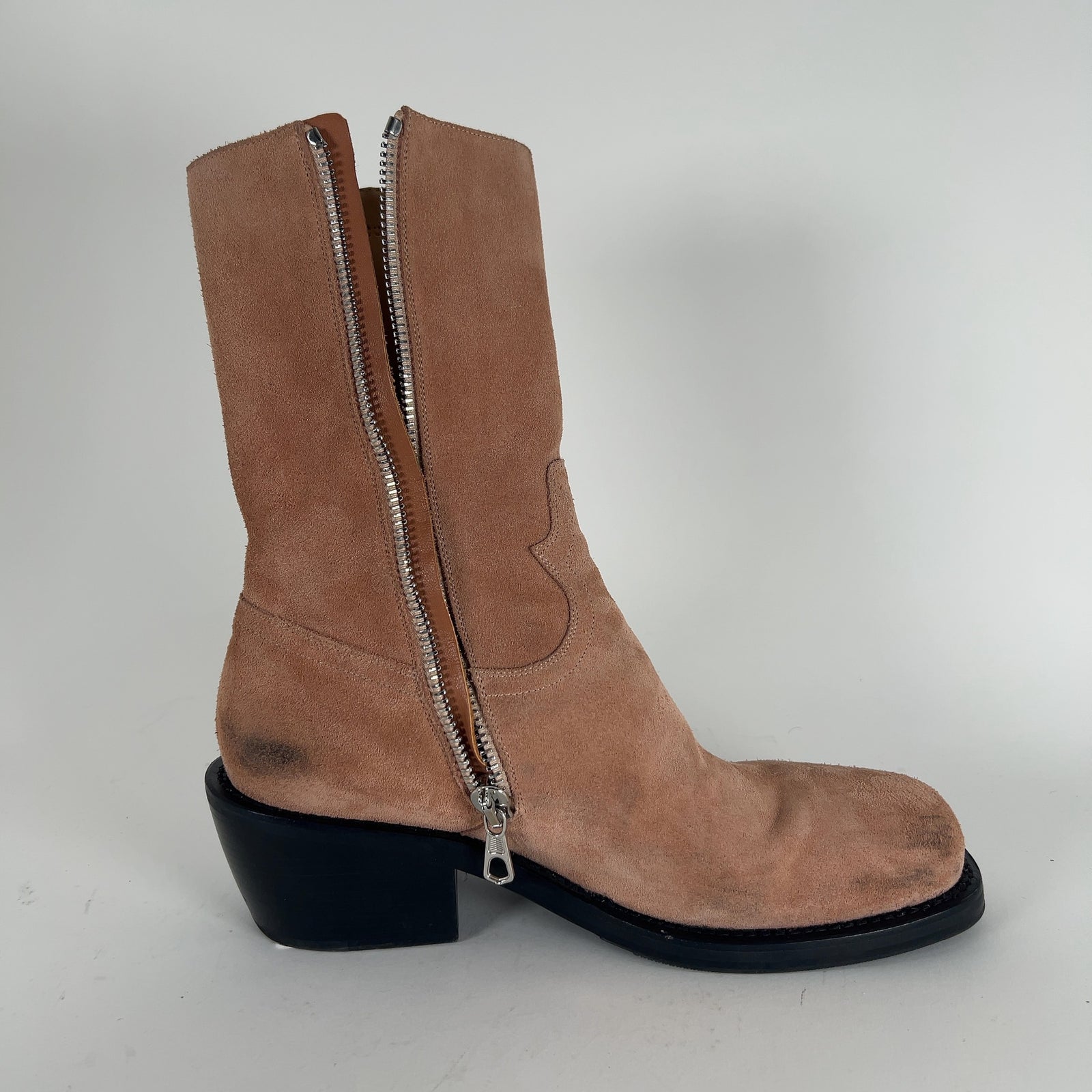 Dries Van Noten Western Blush Suede Zip Boots Size 10