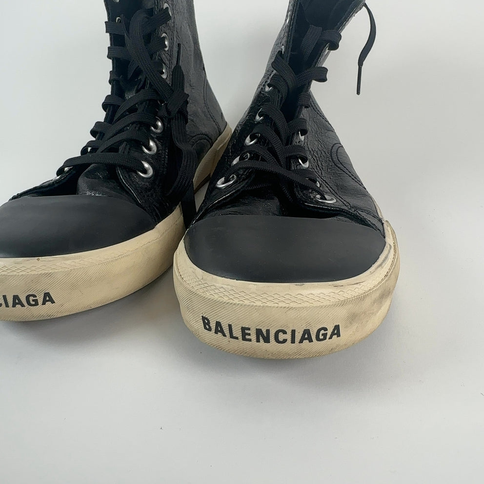 Balenciaga Paris Black Leather Hightop Sneaker