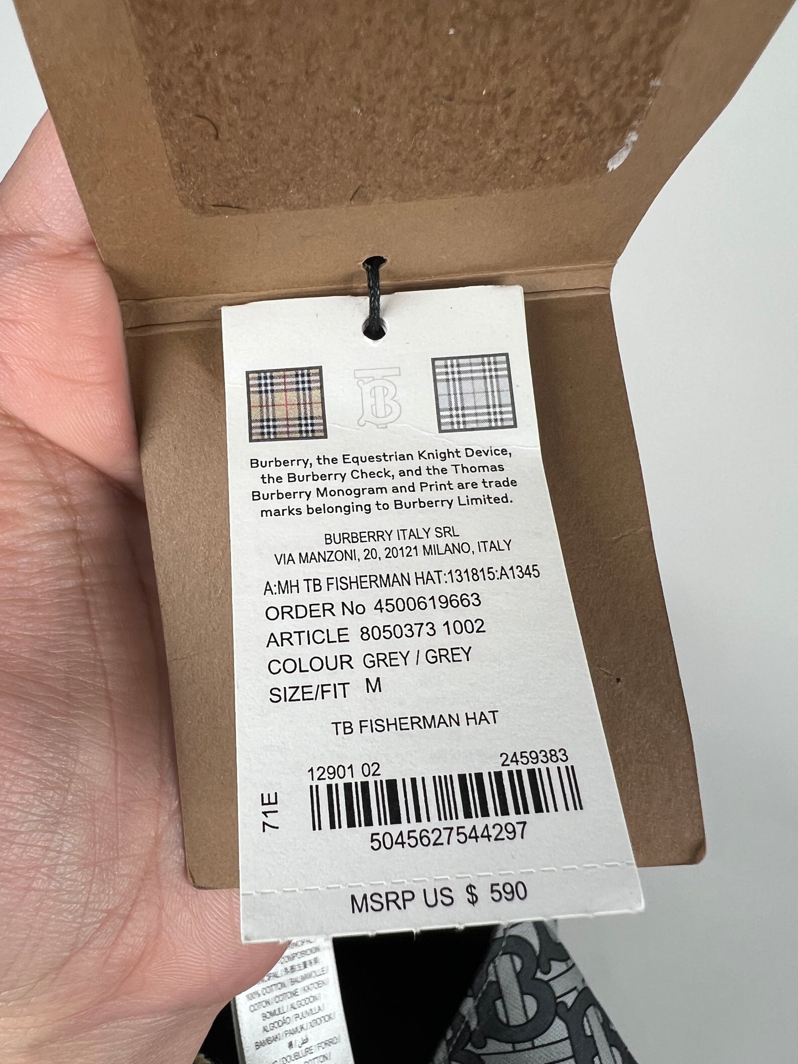 Burberry Grey TB Fisherman Hat