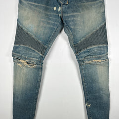 Balmain Distressed Biker Light Wash Jeans