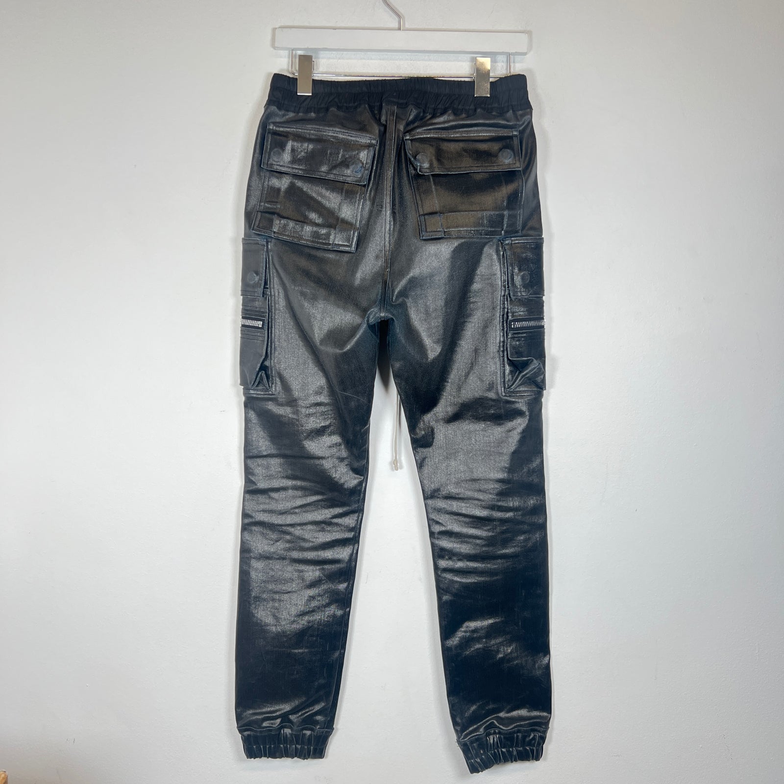 Rick Owens EDFU SS/23 Black Waxed Mastodon Cargo Joggers Size 28
