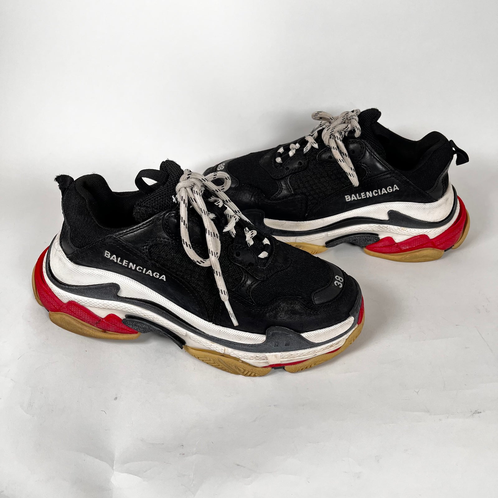 Balenciaga Black/Red Triple S Sneakers Size 38