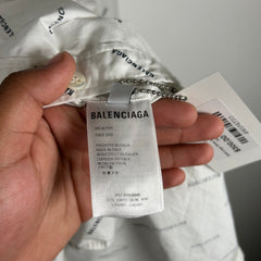 Balenciaga White All-Over Logo Button-Up Shirt Size L