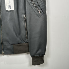 Burberry Dark Steel Leather Bomber Jacket Size 48