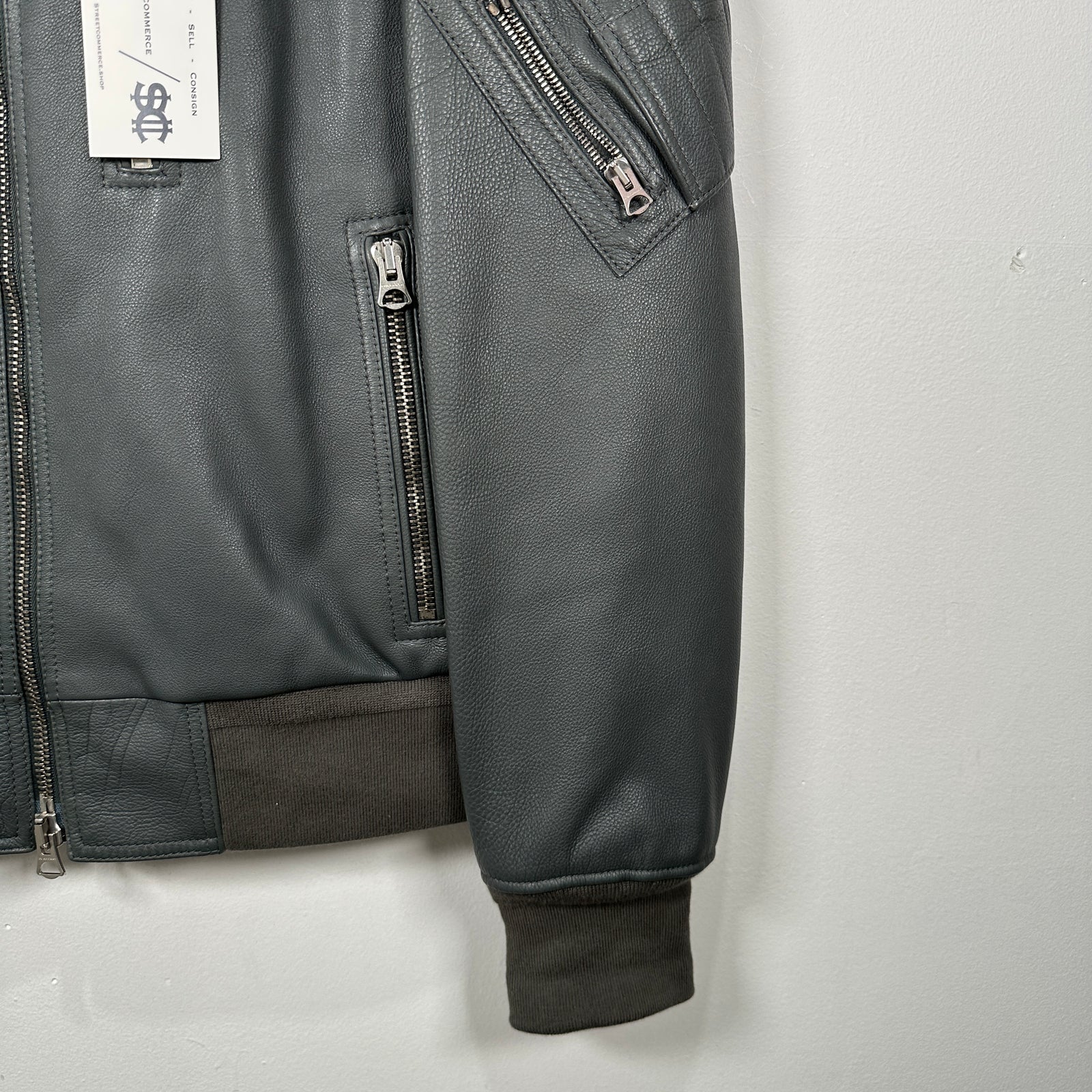 Burberry Dark Steel Leather Bomber Jacket Size 48