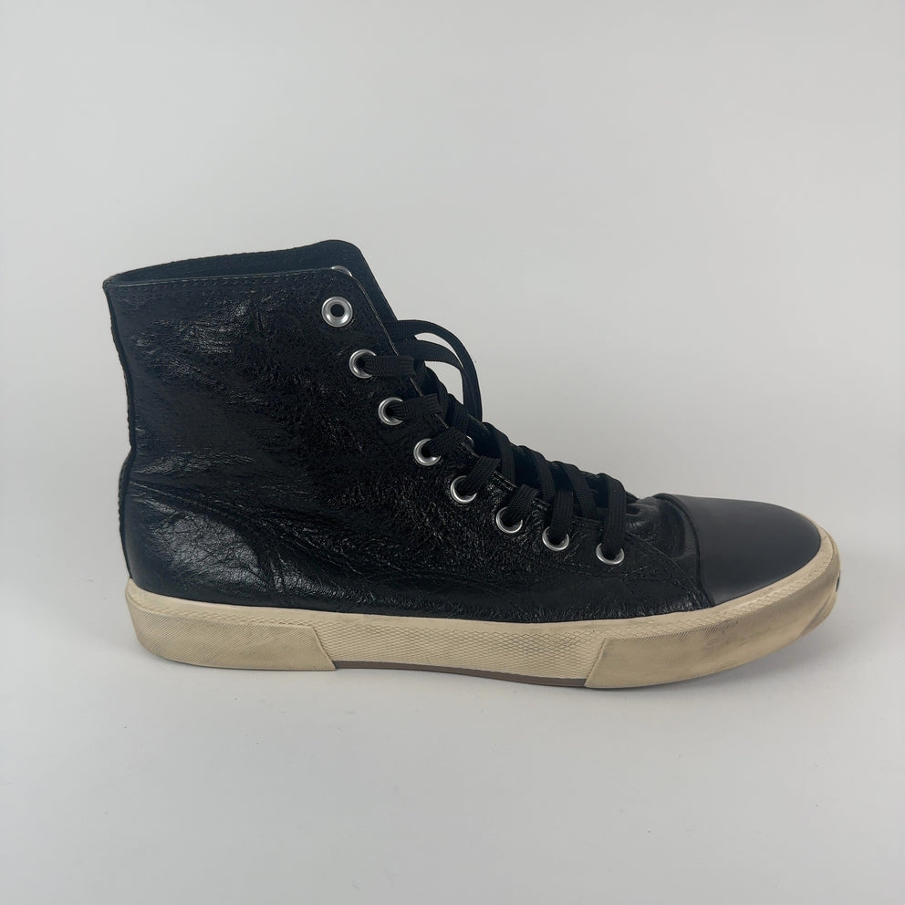 Balenciaga Paris Black Leather Hightop Sneaker