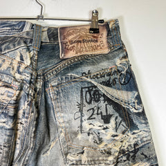 Acne Studios 2023 'Trompe L'oeil' Distressed Graffiti Super Baggy Denim Jeans Size 28