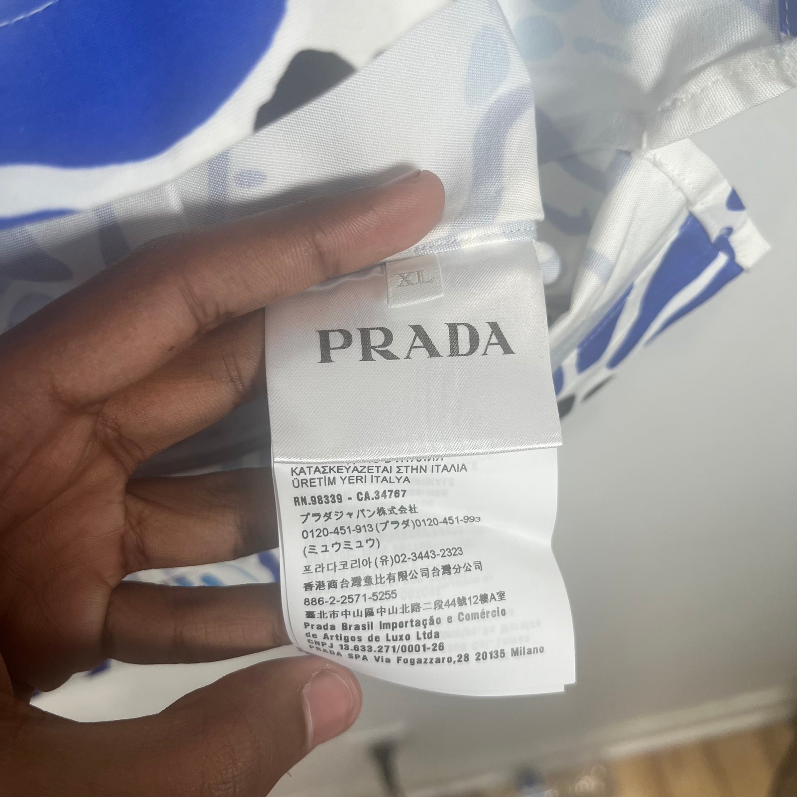 Prada Multi Blue Double Match Camp Collar Size XL