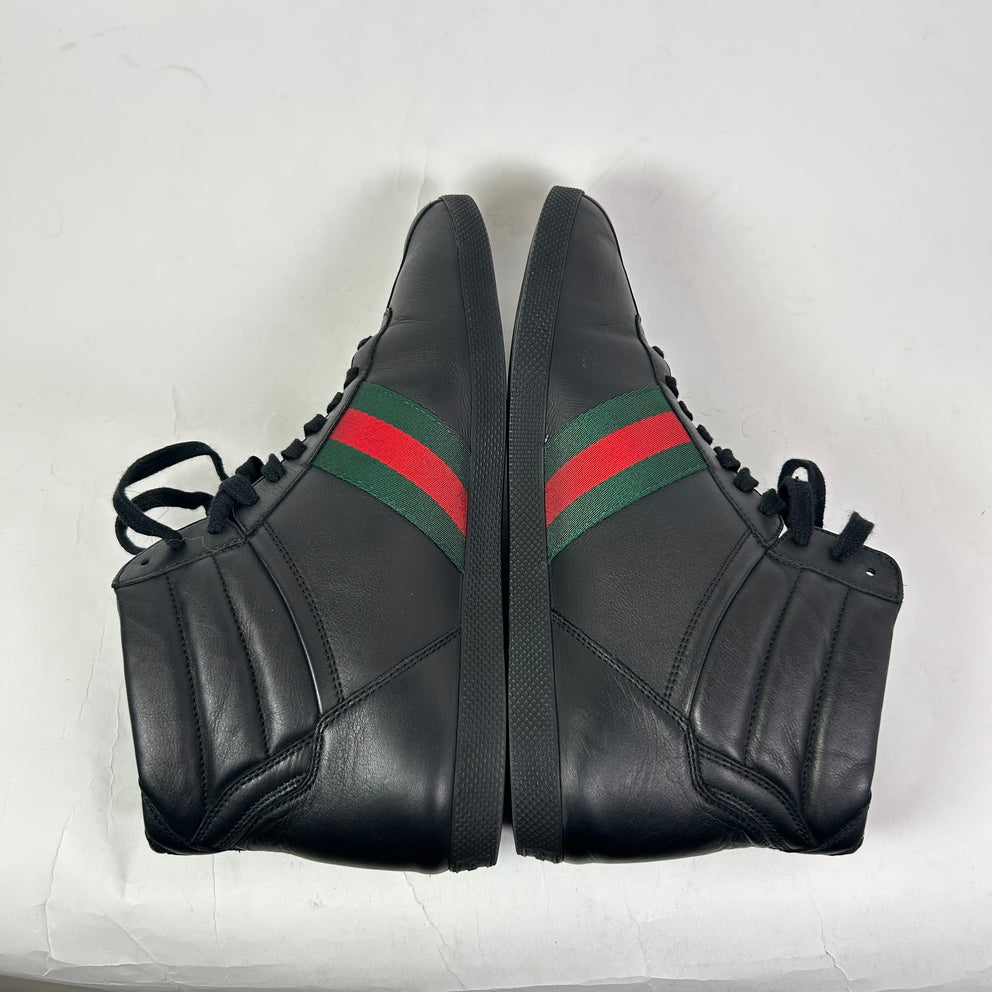Gucci Black Web Leather High-Top Sneaker