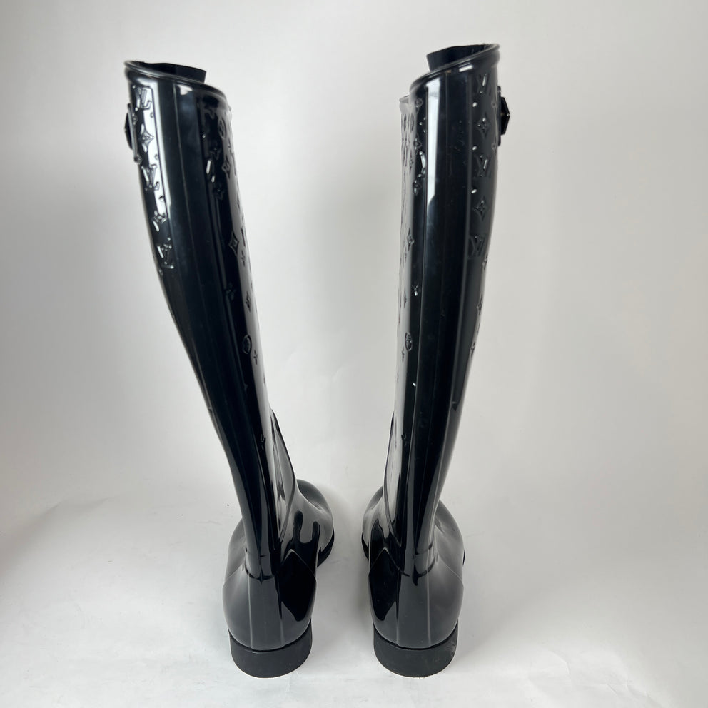 Louis Vuitton Black Monogram Rain Boots Size 38