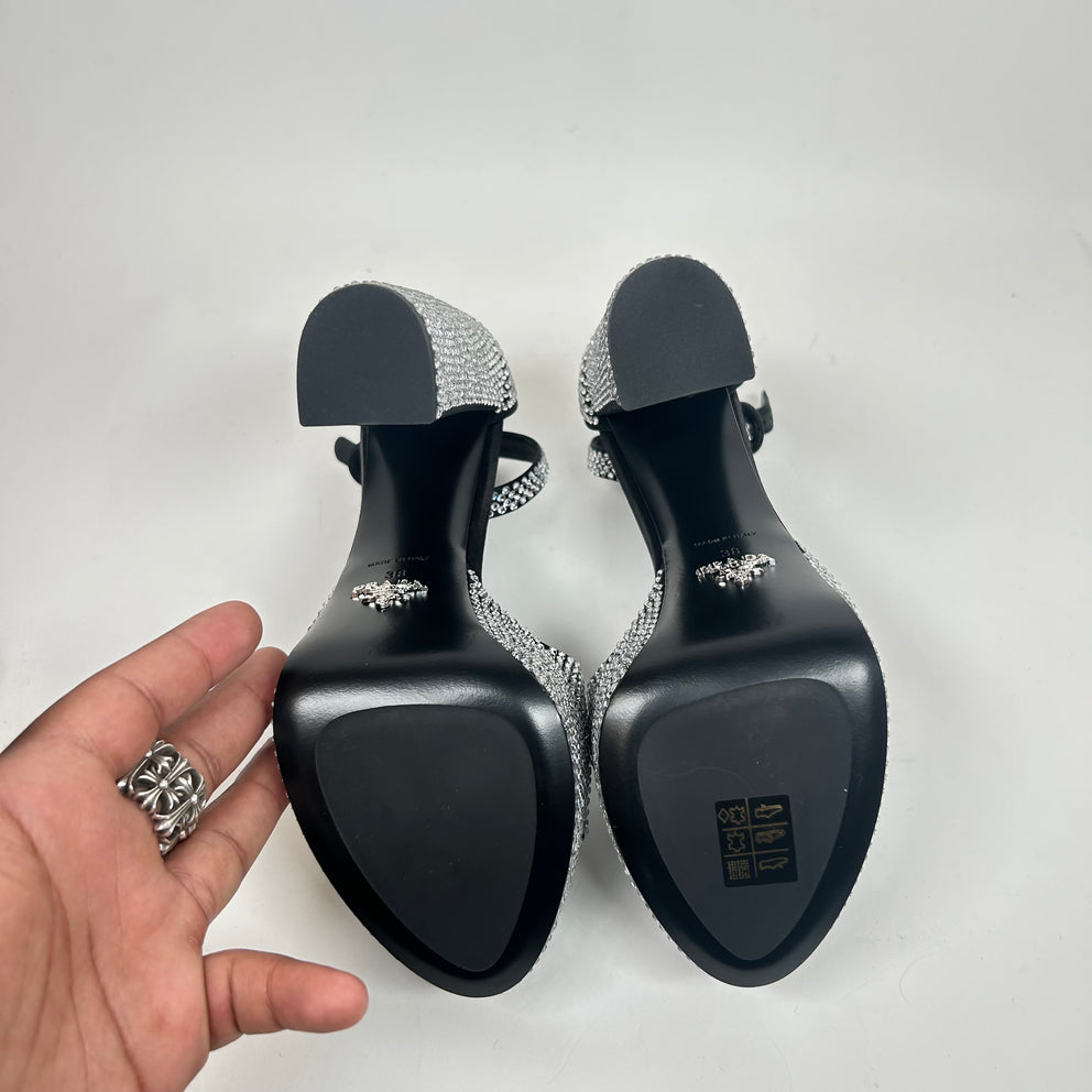 Prada Satin Crystal Embellished Platform Sandals Size 38