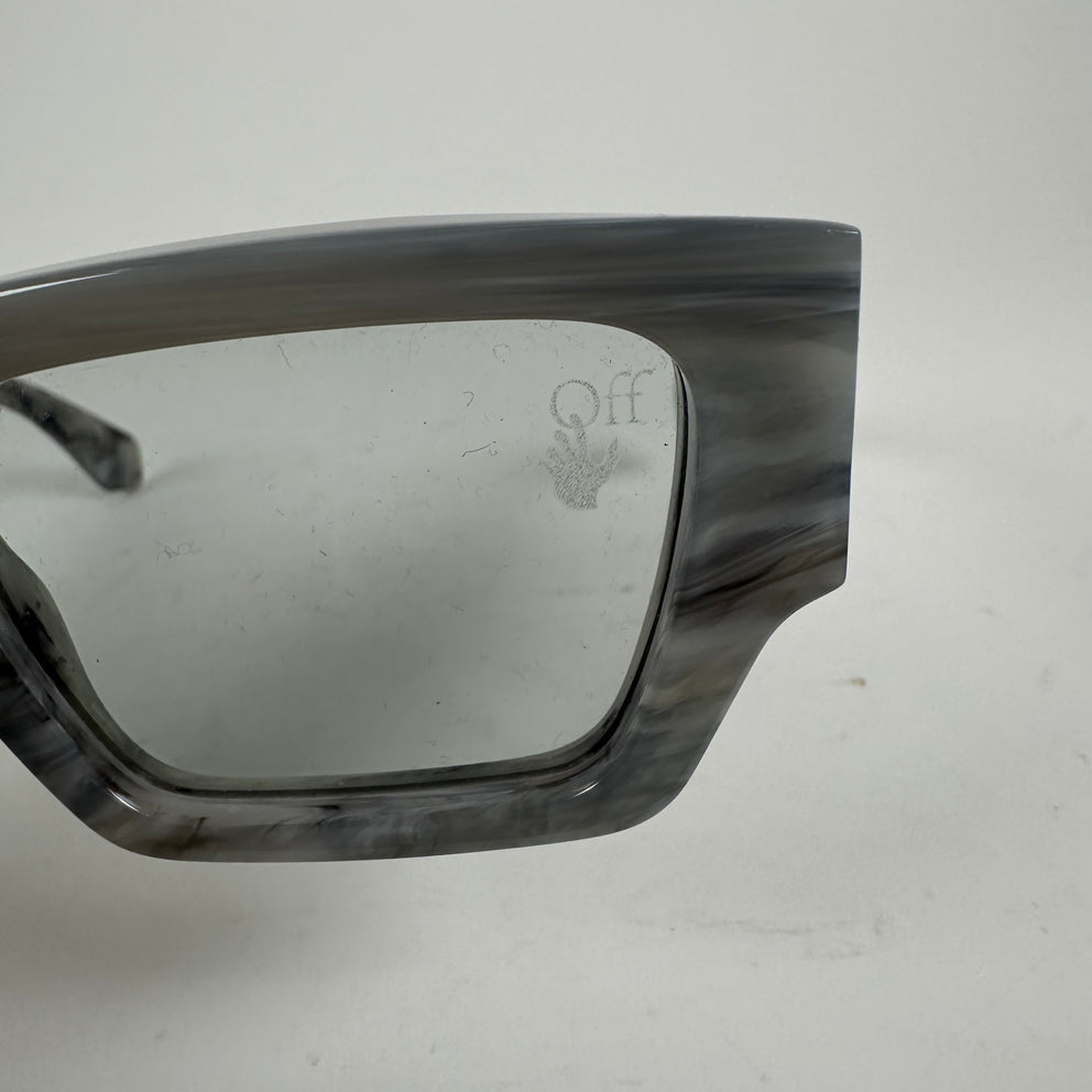 Off-White Gray Marble Arrow Square Frame Sunglasses