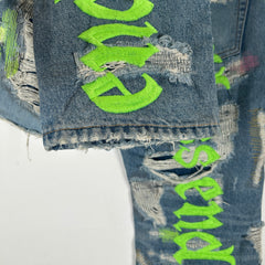 Endless Neon Green Embroidered Blue Denim Jeans Size 36