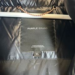 Purple Brand Black Hooded Puffer Vest Jacket Size XL