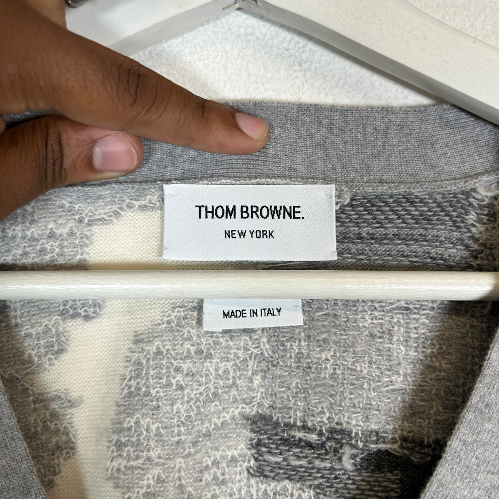 Thom Browne Grey Tartan Check/Paisley Wool V-Neck Cardigan Size 4