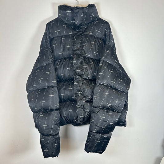 Balenciaga Black/Grey All Over Logo Puffer Jacket Size 54