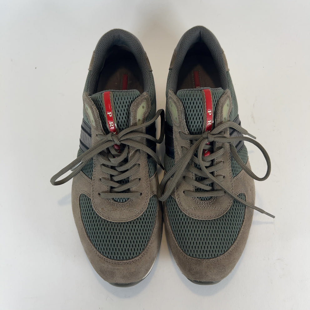Prada Olive Mesh Lowtop Sneakers