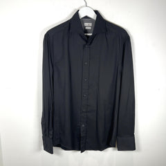 Brunello Cucinelli Spread Collar Slim Fit Black Cotton Shirt