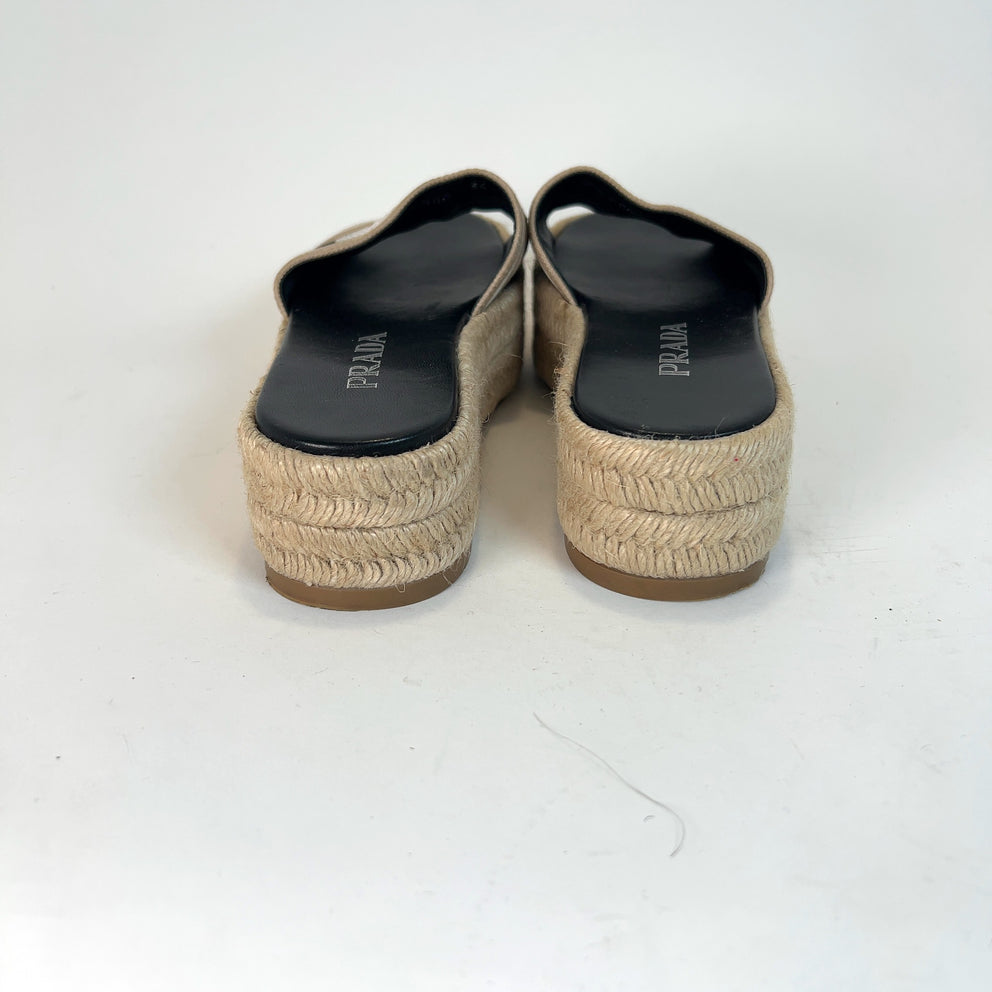 Prada Logo Logo Espardille Platform Sandals