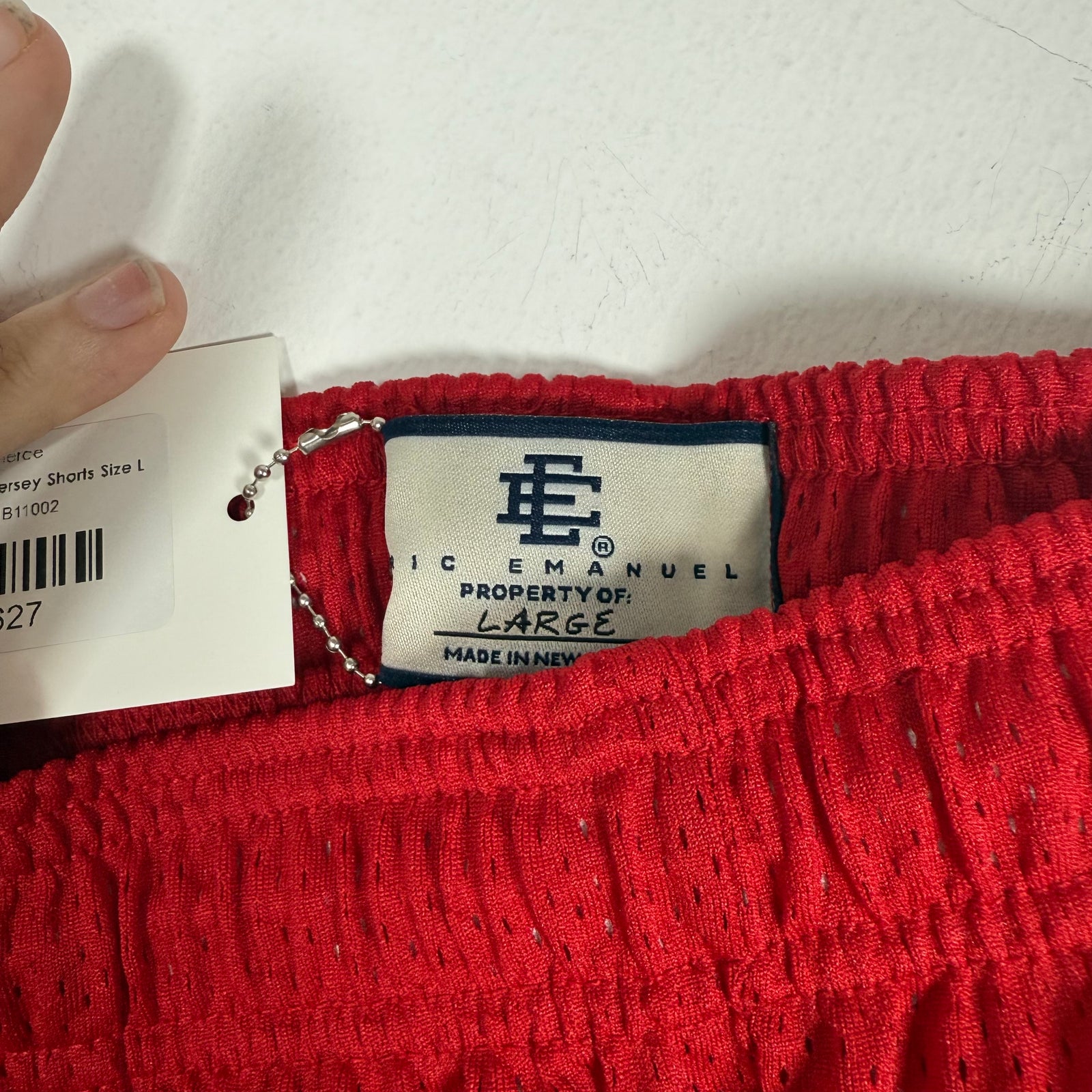 Eric Emanuel Red Logo Jersey Shorts Size L